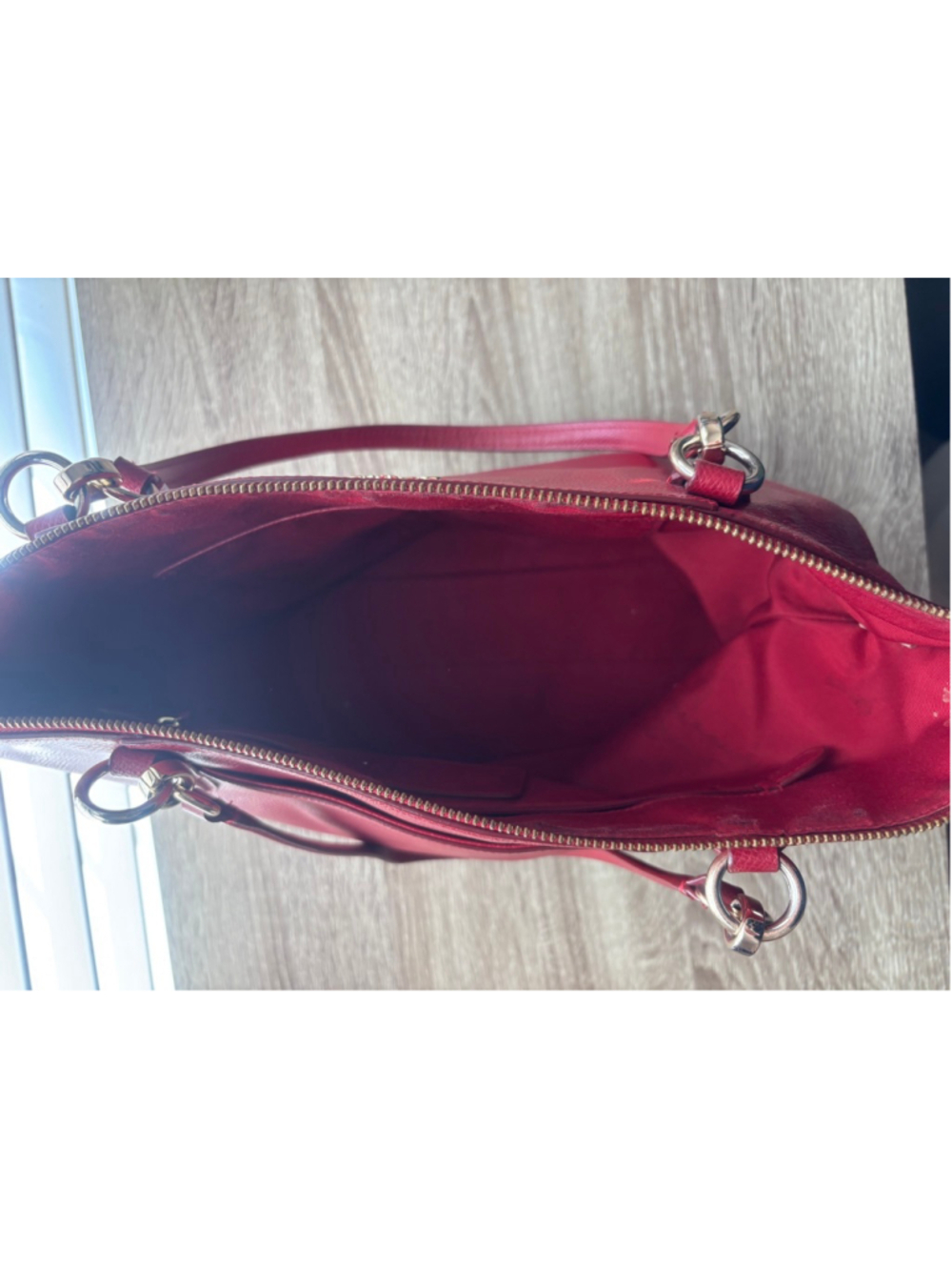 Coach Red Leather Double Strap Hand Bag Tote Bag Classic Career Luxury - Picture 10 of 11